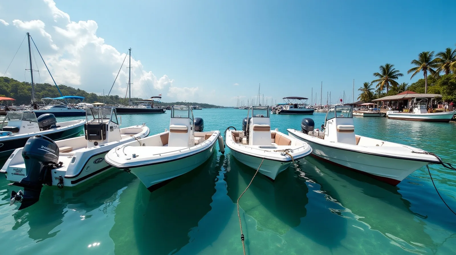 Day boats moored in line off a Bali beach