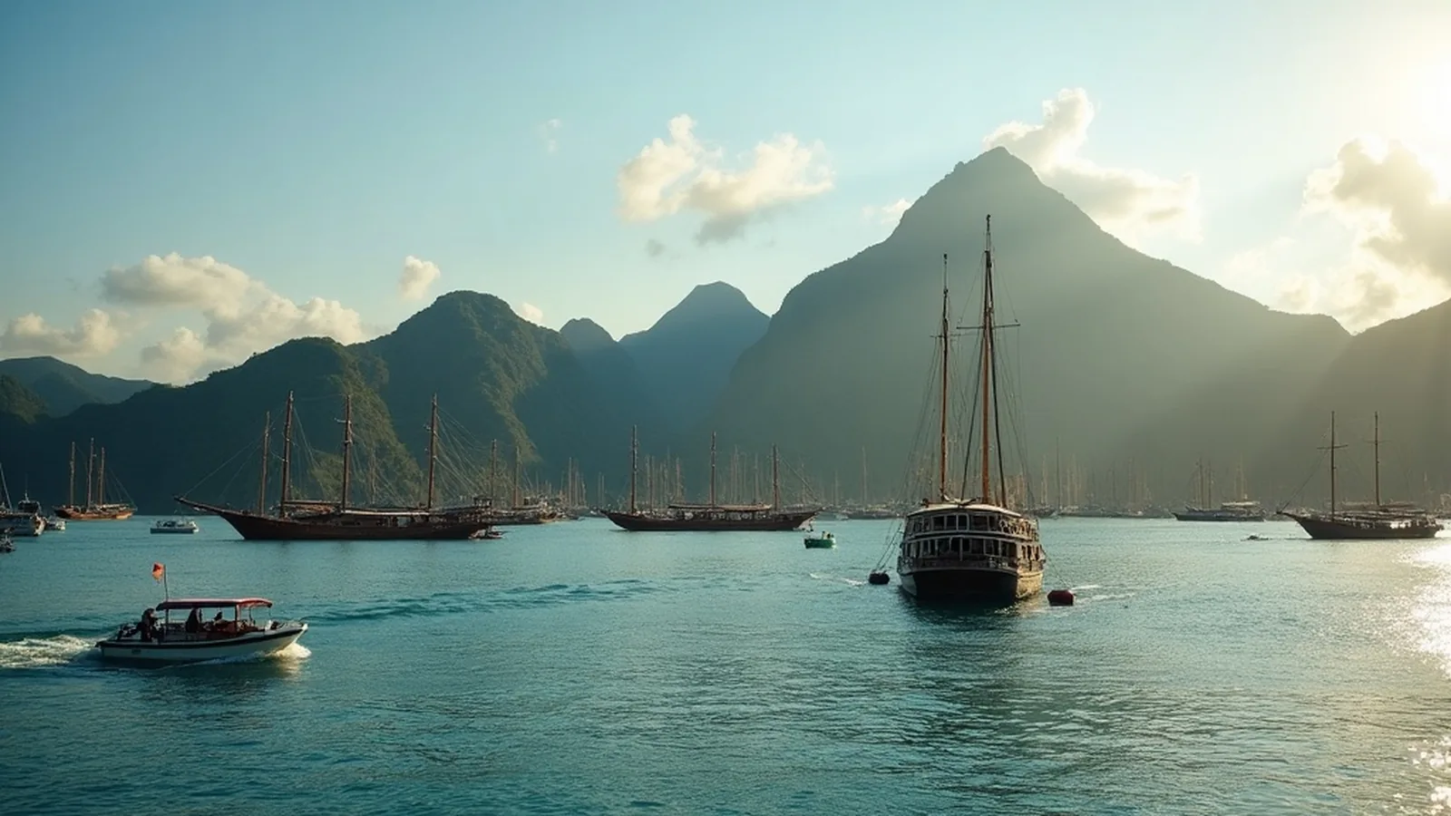 Vessels at anchor off Labuan Bajo at first light